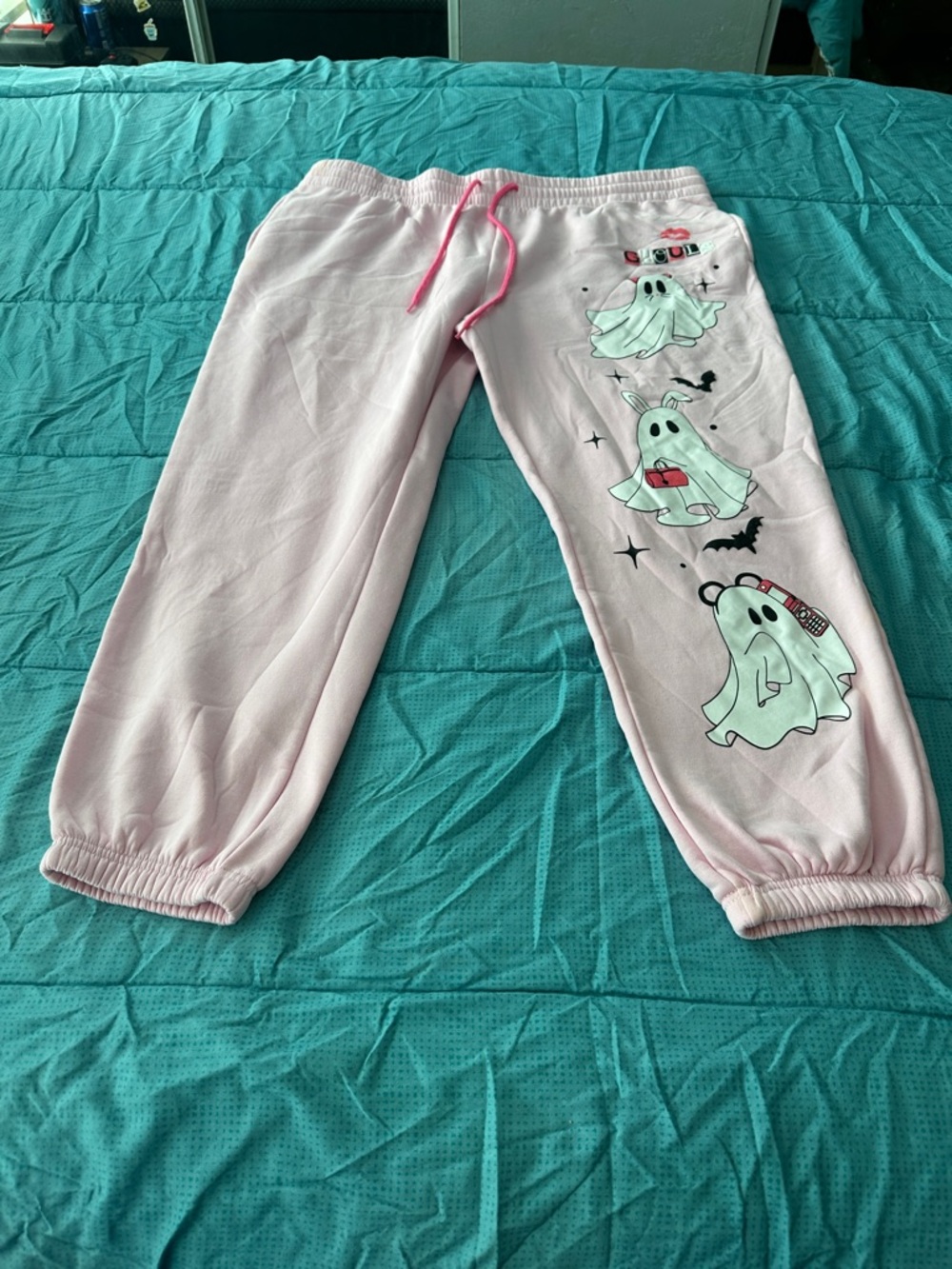 Wound Up Women’s Pastel Pink Ghost Print Cozy Lounge Casual Joggers Sz XXL R27